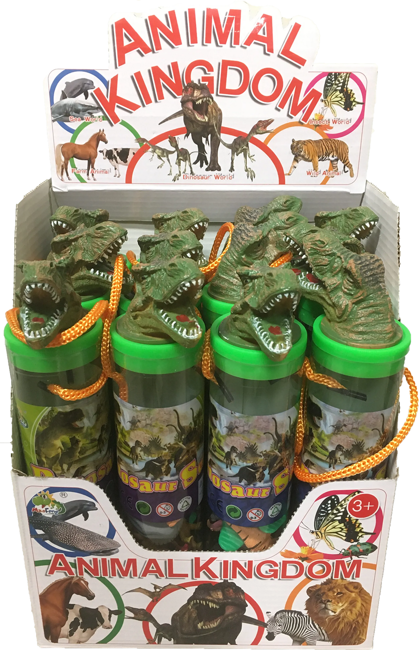 Dinosaur Figurines in Clear Tube with T-Rex Head Topper