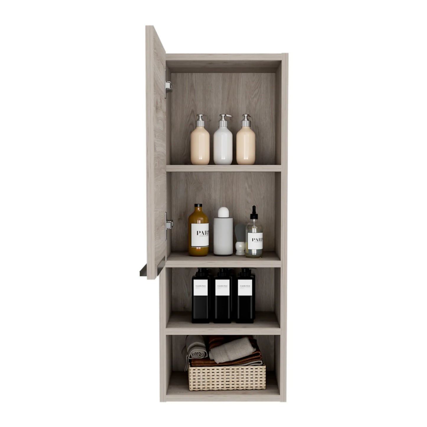 Mila Bathroom Cabinet, Two Interior Shelves, Two External Shelves, Single Door Cabinet