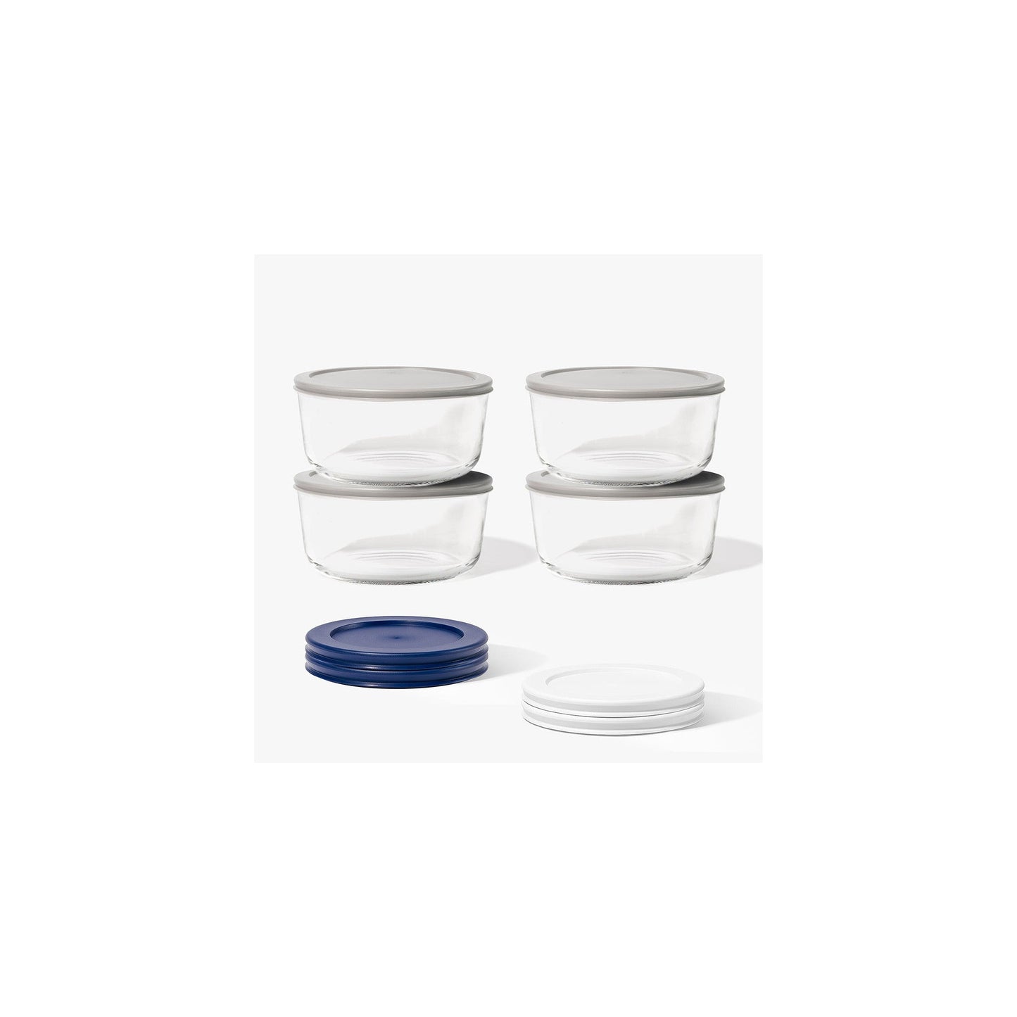 8 Piece Set (6.55 Cup / 52.4Oz) Round Glass Storage Containers With Lids, Blue-0
