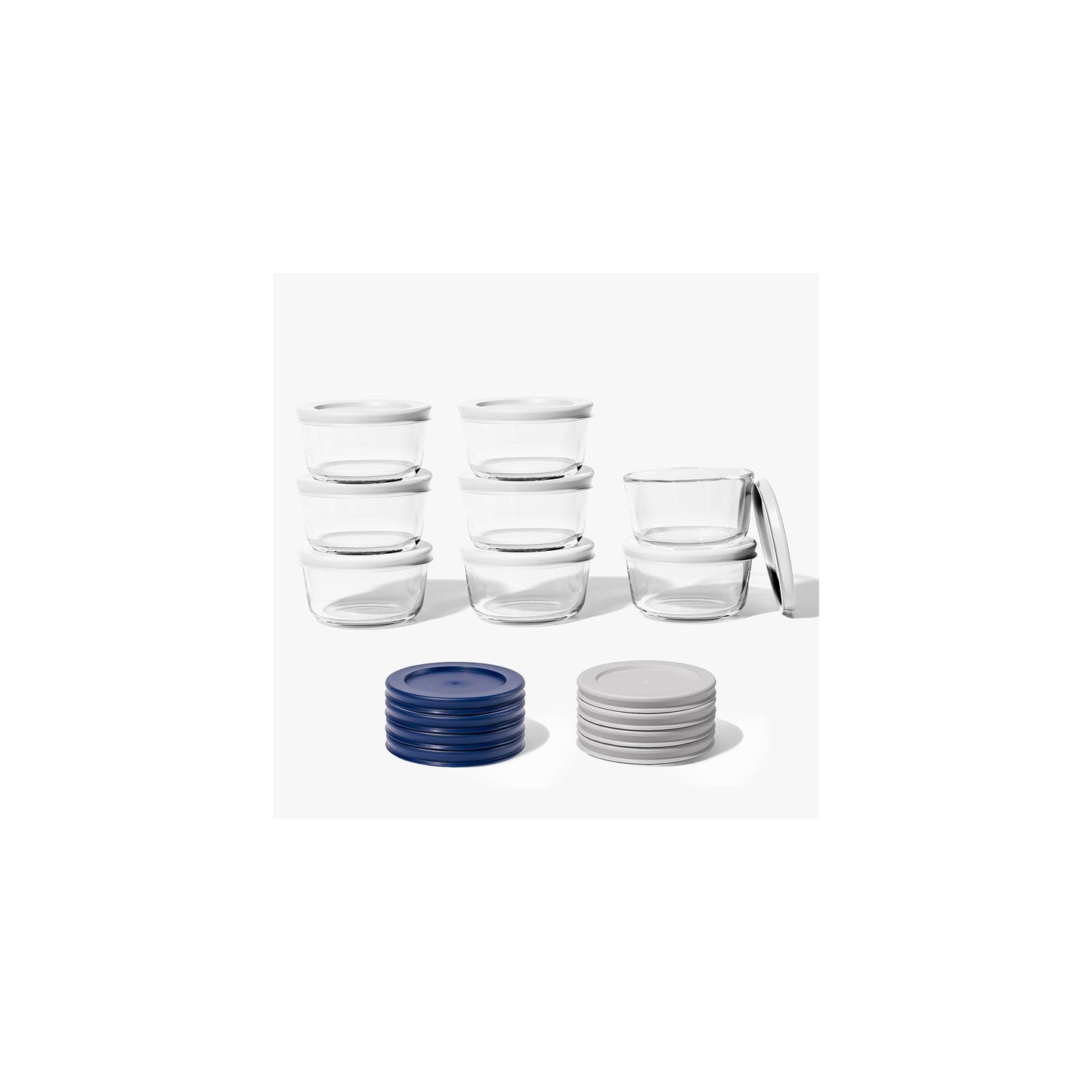 16 Piece Set (7Oz) Round Glass Storage Containers With Lids, White-0