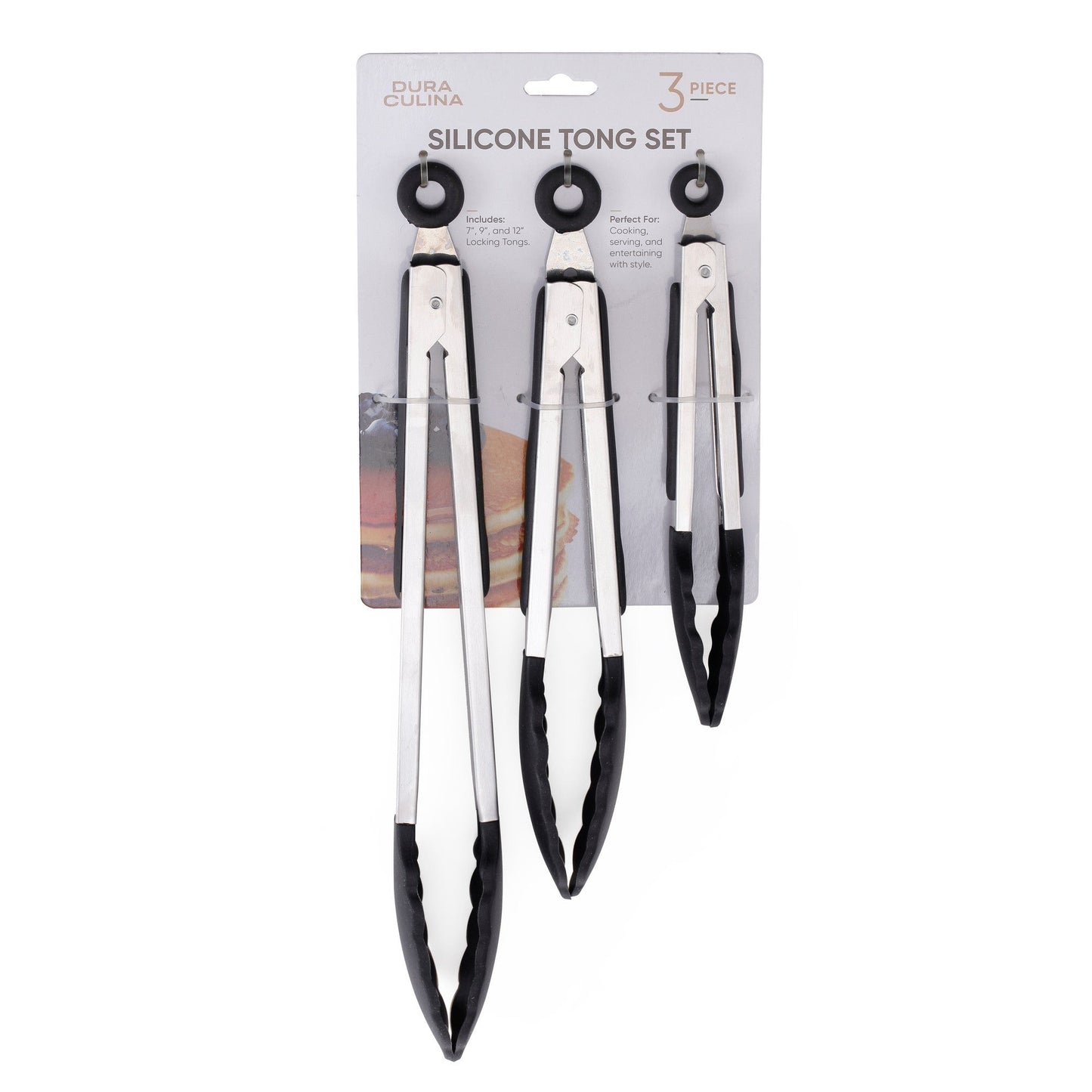 3-Piece Kitchen Tong Set For Versatile Cooking & Serving (Black)-0