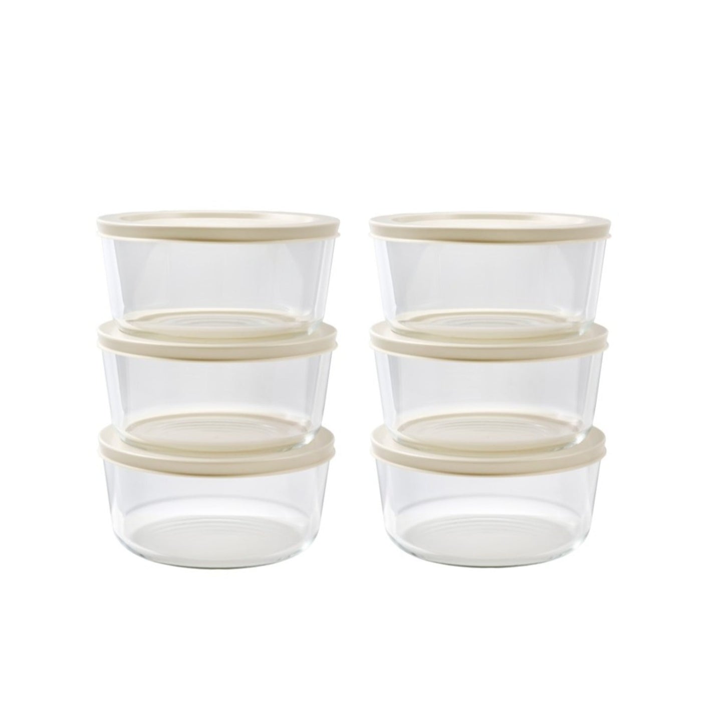 12 Piece Set (4 Cup / 32Oz ) Round Glass Storage Containers With Lids, Warm Beige-0