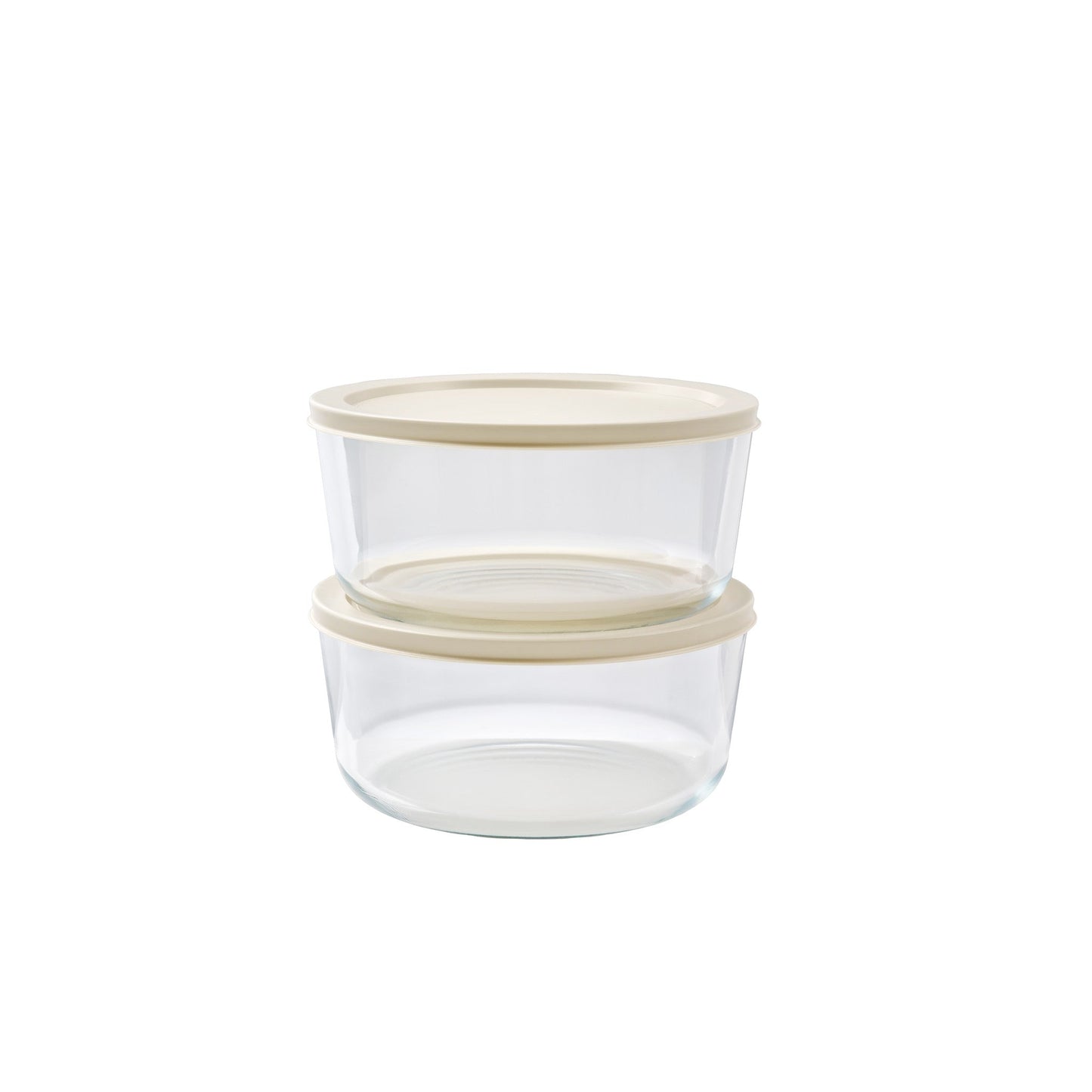 4 Piece Set (6.55 Cup / 52.4Oz) Round Glass Storage Containers With Lids, Warm Beige