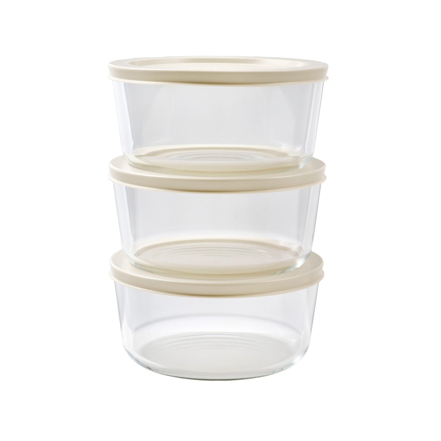 6 Piece Set (4 Cup / 32Oz) Round Glass Storage Containers With Lids, Warm Beige-0