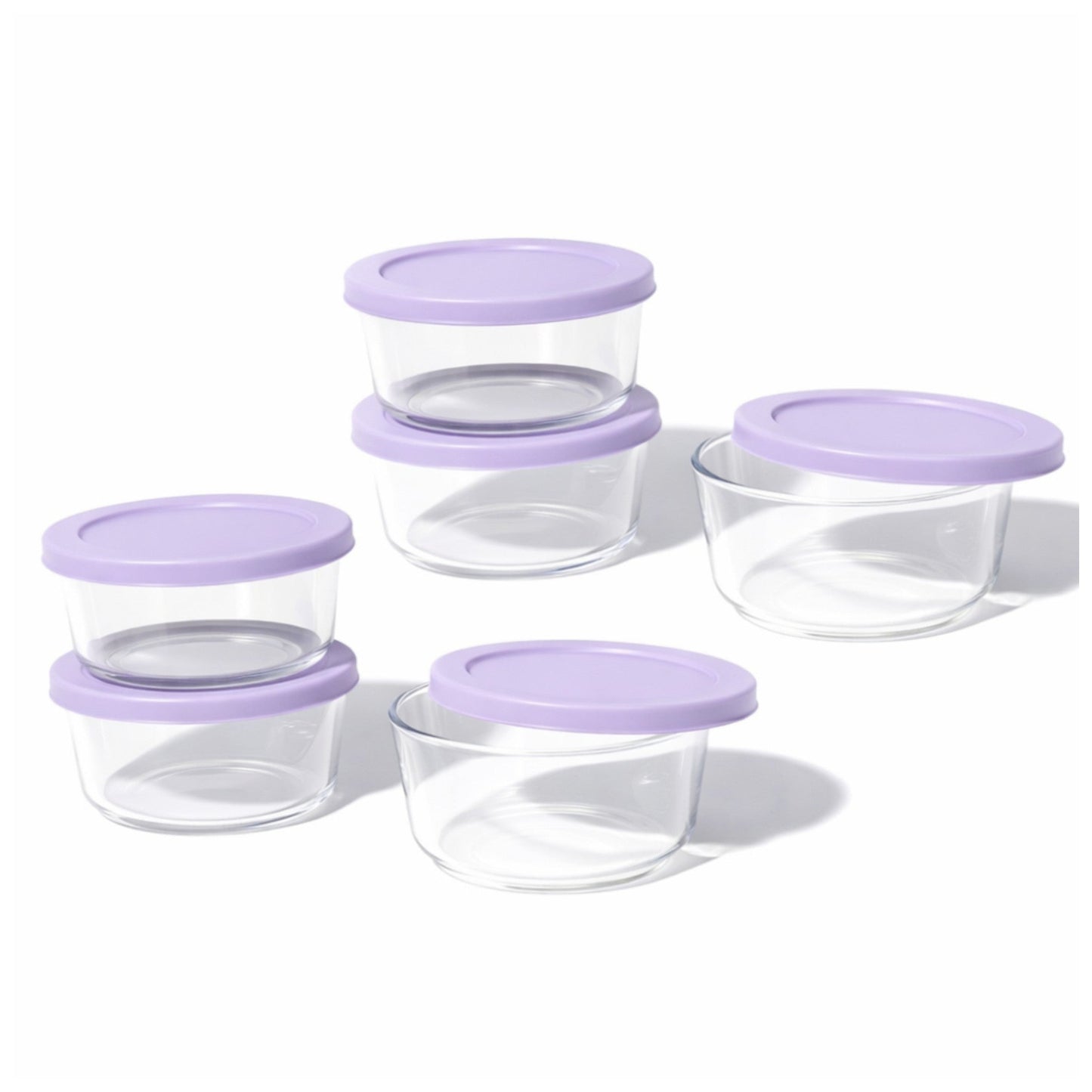 12 Piece Set (2 Cup / 16Oz) Round Glass Storage Containers With Lids, Purple-0