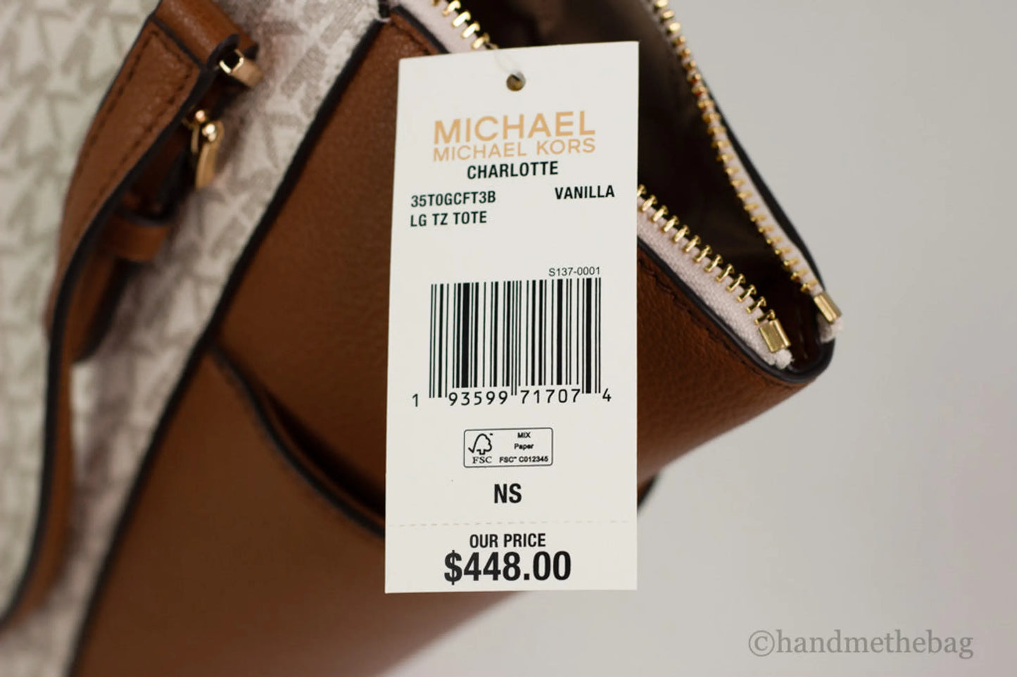 Michael Kors Charlotte Leather Top Zip Tote Bag Purse