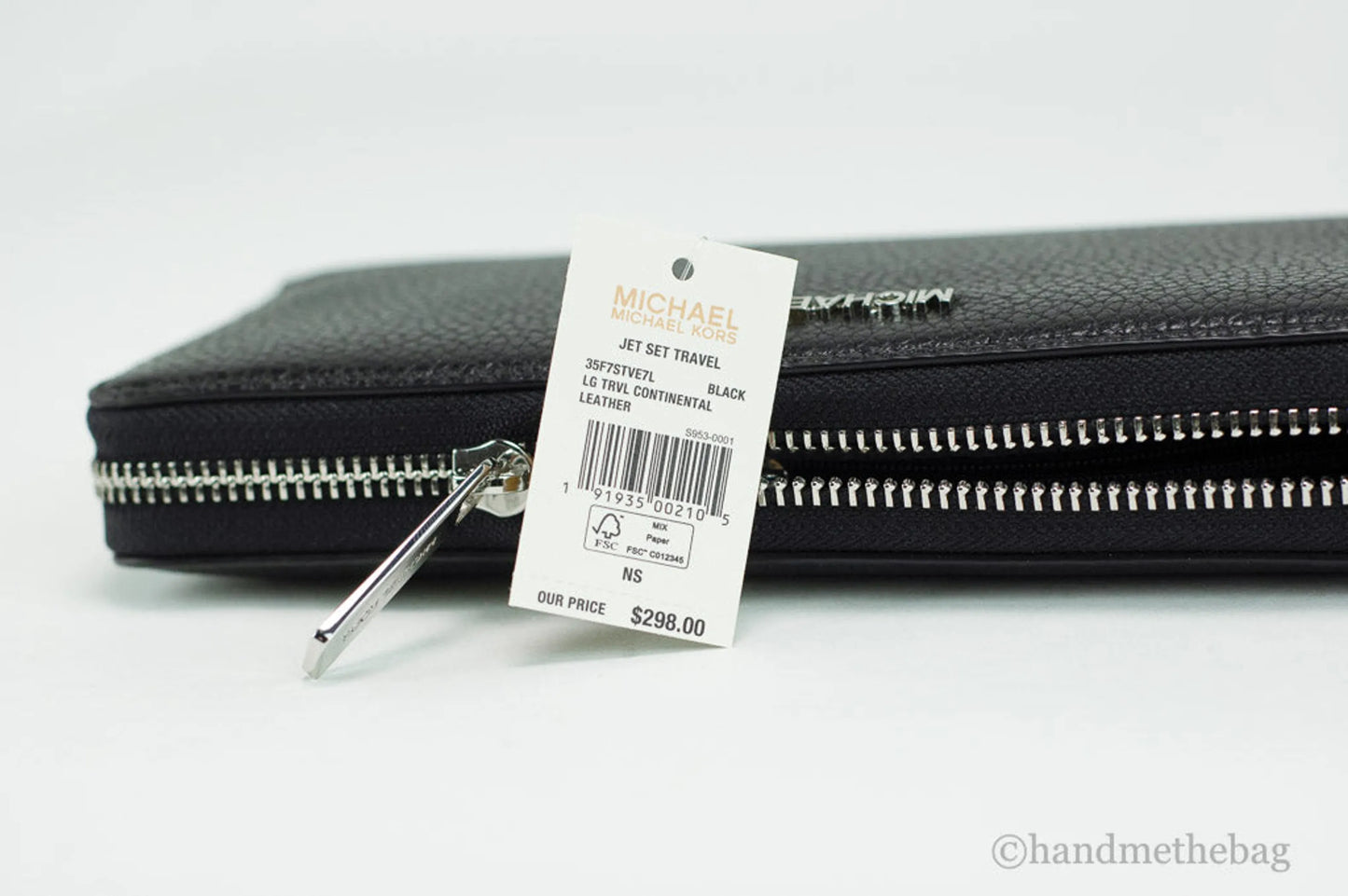 Michael Kors Jet Set Travel Black Leather Silver Continental Wrist Wallet