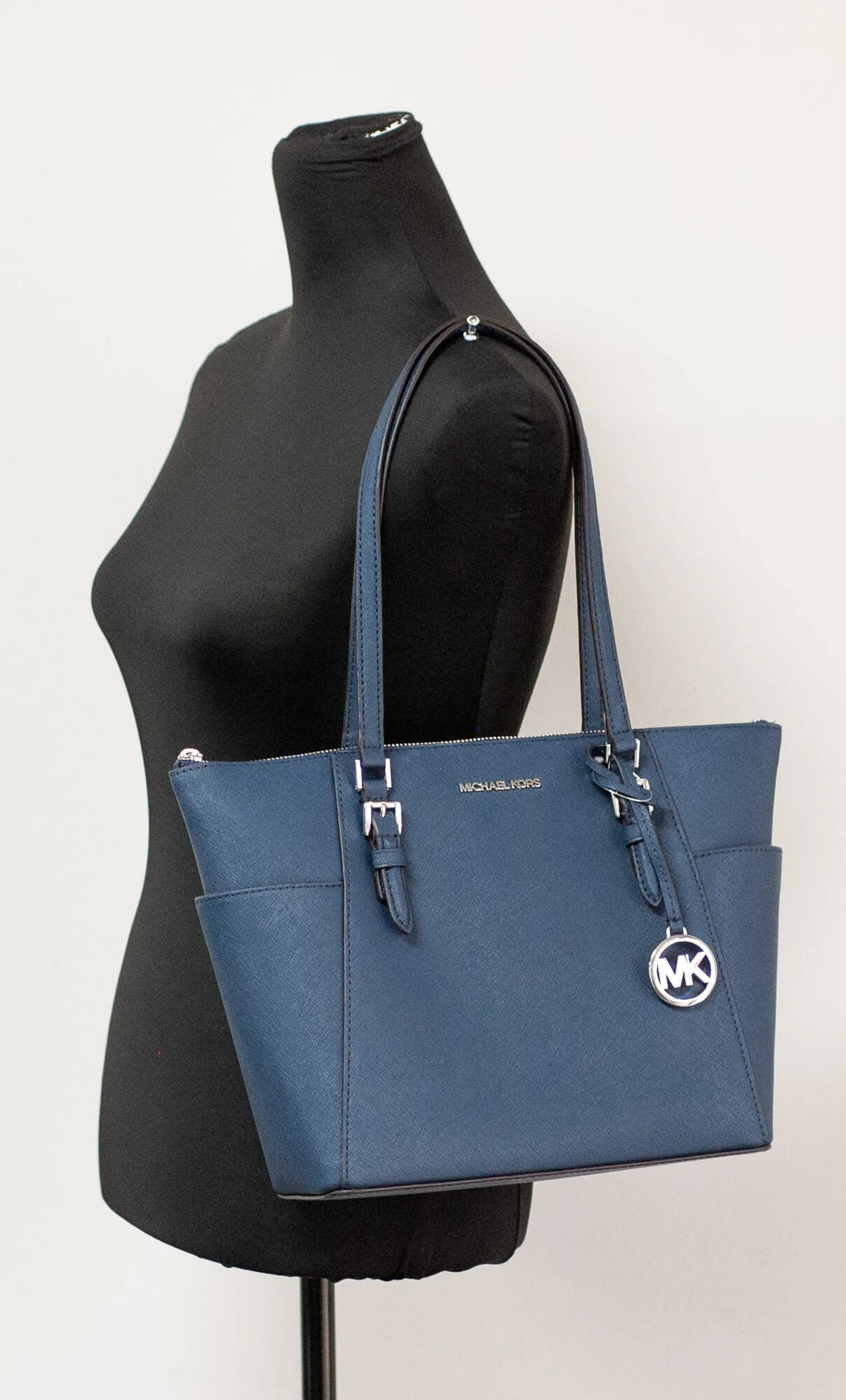 Michael Kors Charlotte Navy Leather Top Zip Tote