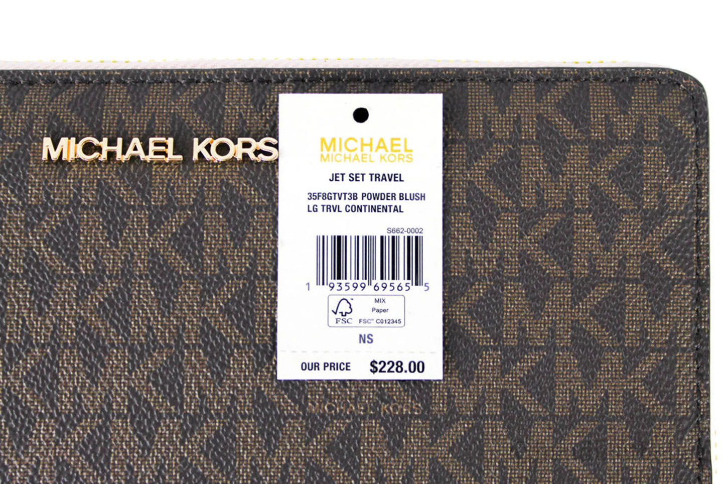Michael Kors Jet Set Travel Brown Signature Powder Blush Continental Wrist Wallet