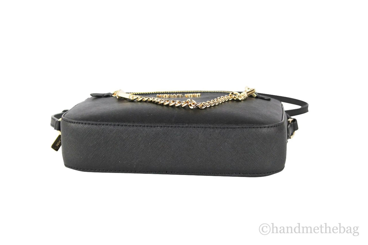 Michael Kors Jet Set East West Black Gold Saffiano Zip Chain Crossbody Handbag