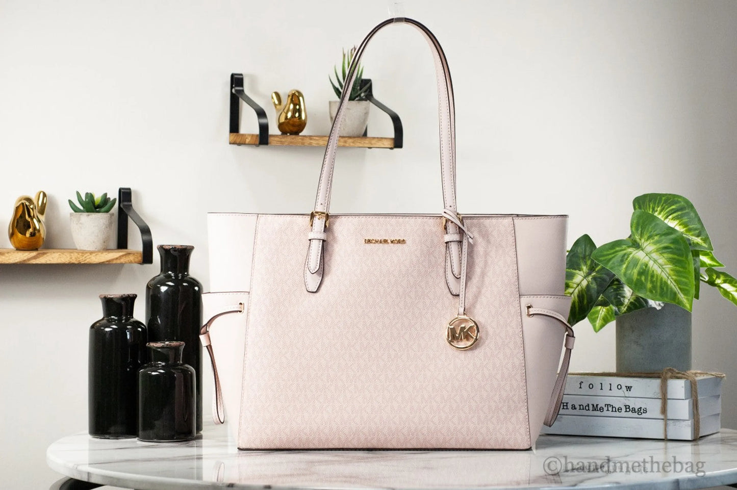 Michael Kors Gilly Dark Powder Blush PVC Travel Drawstring Tote Handbag
