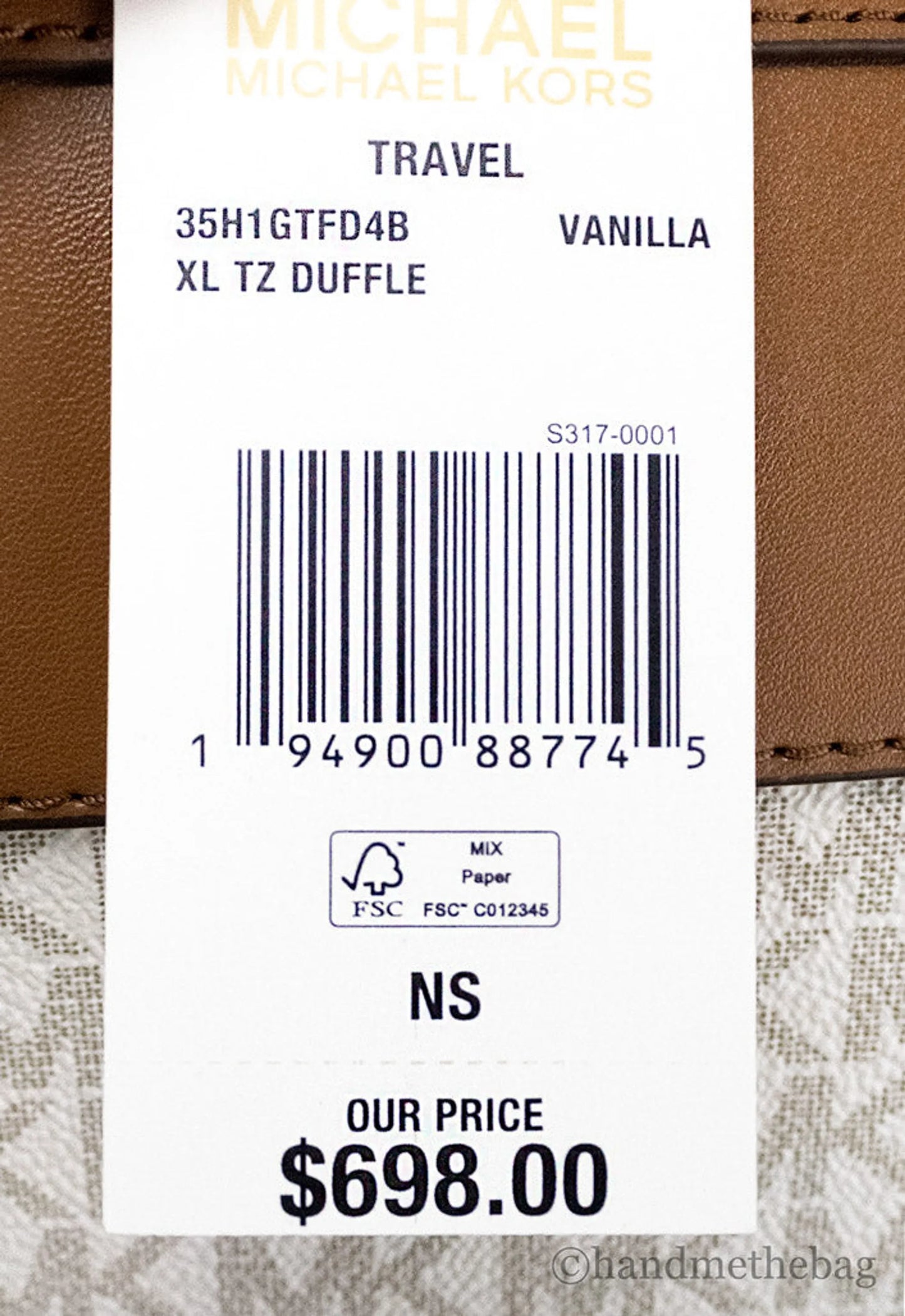 Michael Kors Travel XL Vanilla Duffle Weekender Bag