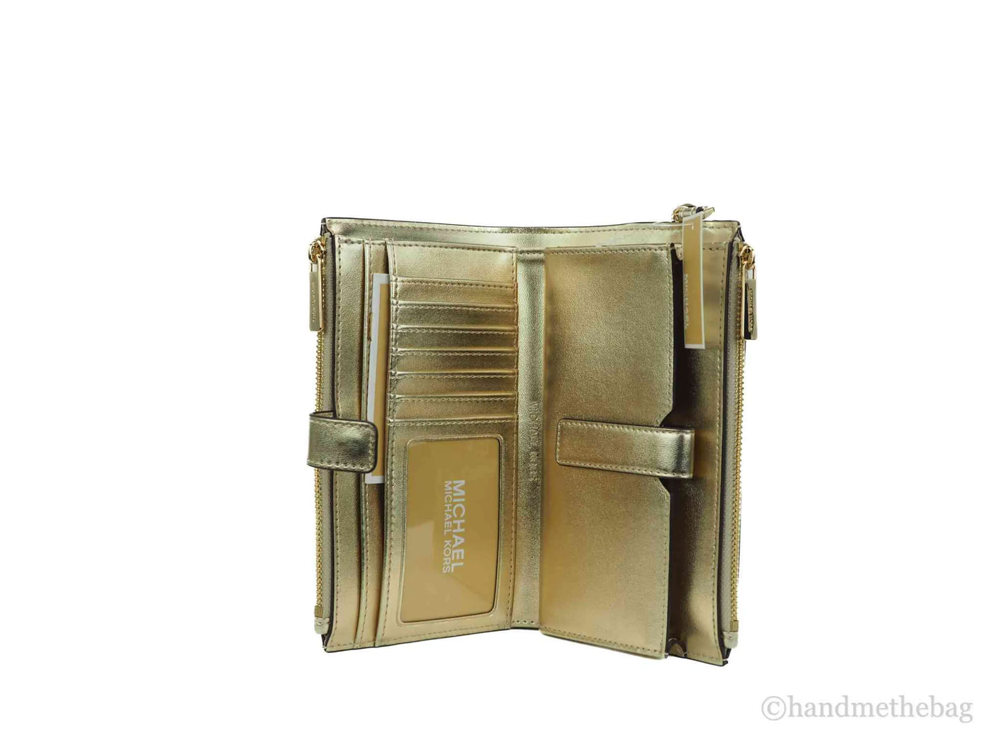Michael Kors Jet Set Travel Pale Gold PVC Leather Double Zip Wrist Wallet