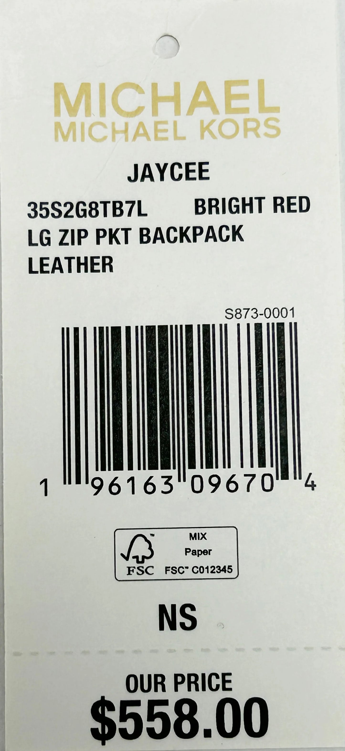 Michael Kors Jaycee Red Leather Backpack Bookbag
