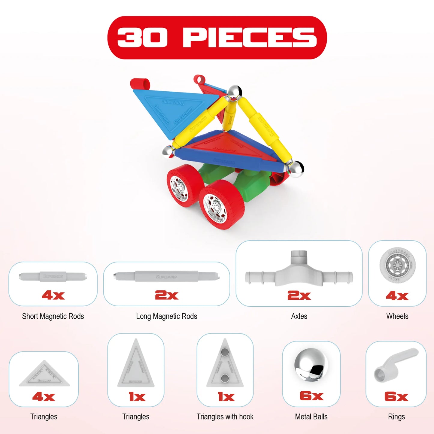 Tinamiri Supermag - Wheels 30 - Magnetic Building Set, 1000 Piece Jigsaw Puzzle