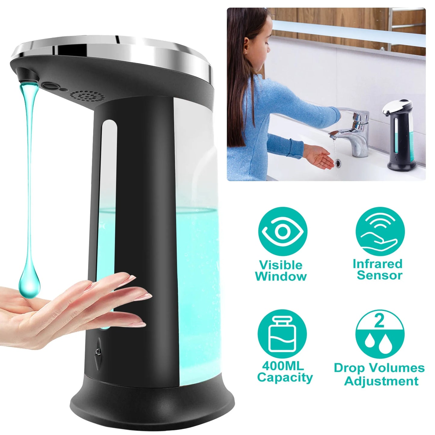 Automatic Soap Dispenser 400ML/16.9OZ Anti-slip Sensor