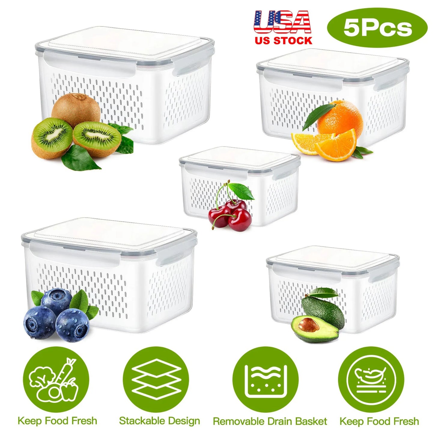 5Pcs Fruit Vegetable Containers