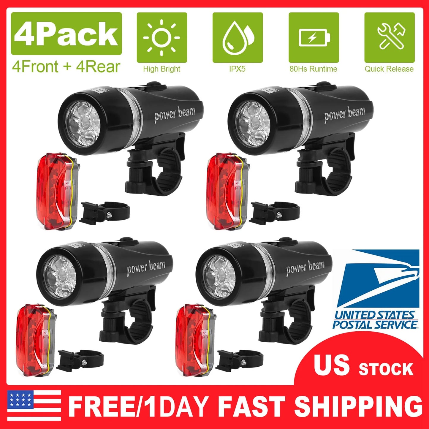 Universal Front Rear Bike Light Set