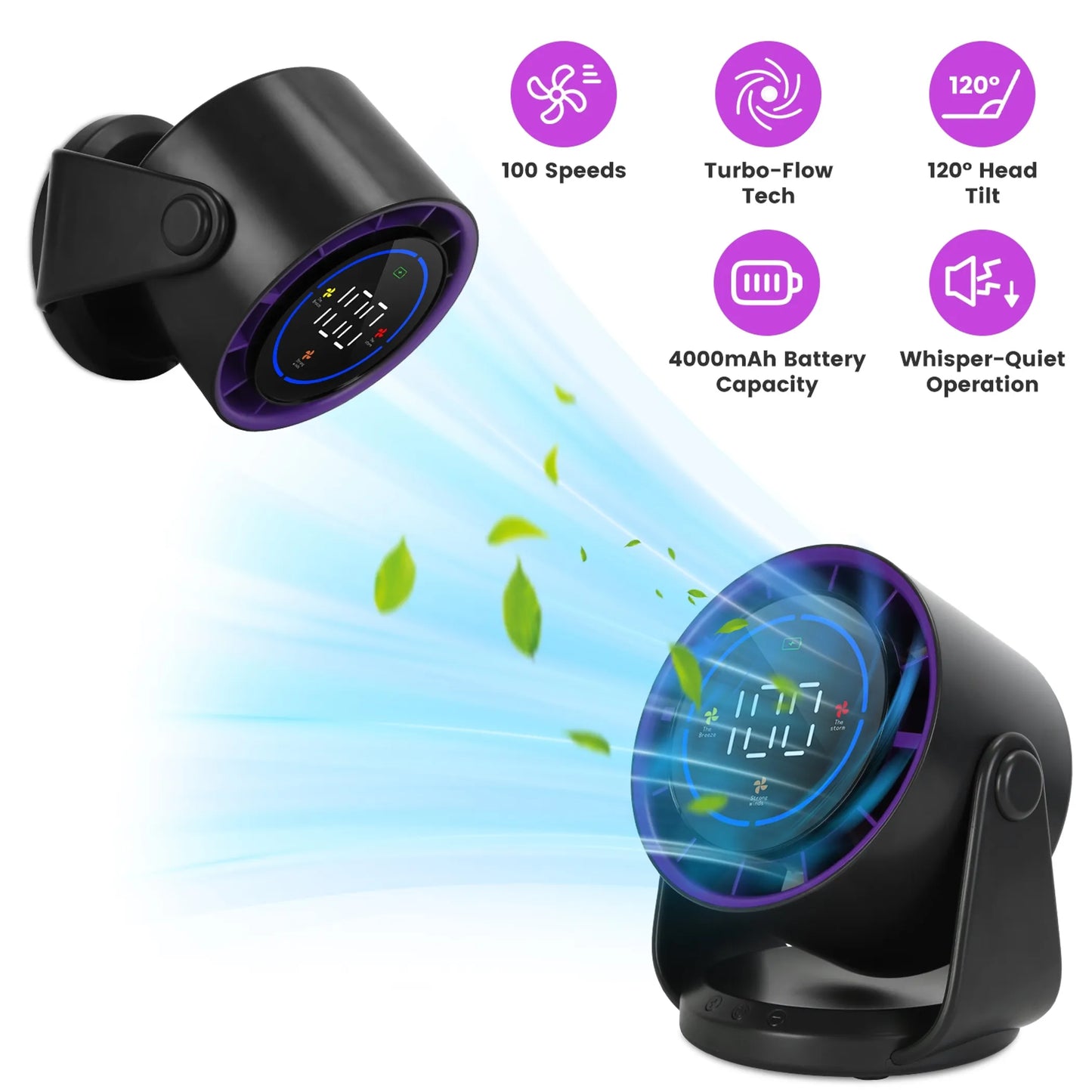 100 Speeds Desk Fan Battery Operated Wall