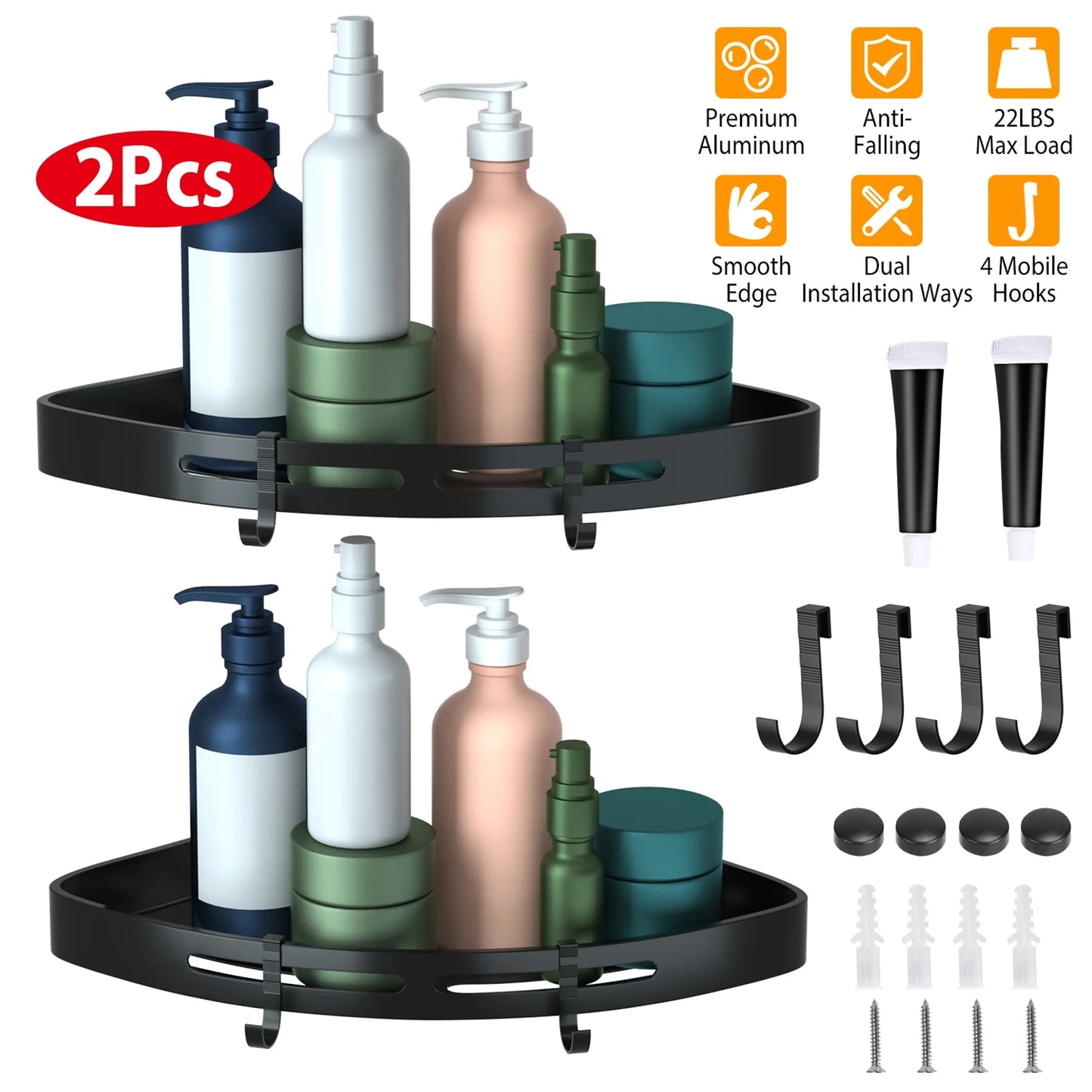 2Pcs Corner Shower Caddy Shelf Adhesive Bathroom