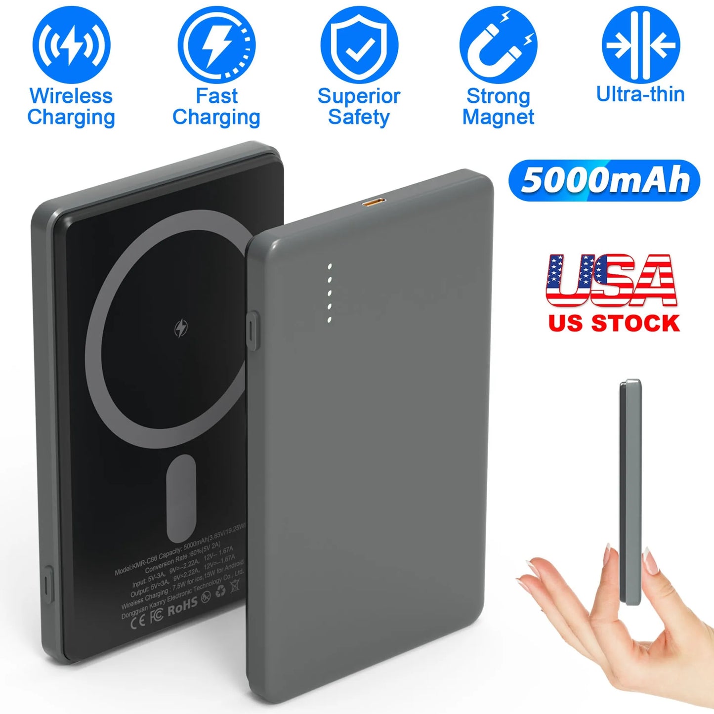 2 In 1 5000mAh 8MM Slim MagSafe Wireless Power Bank
