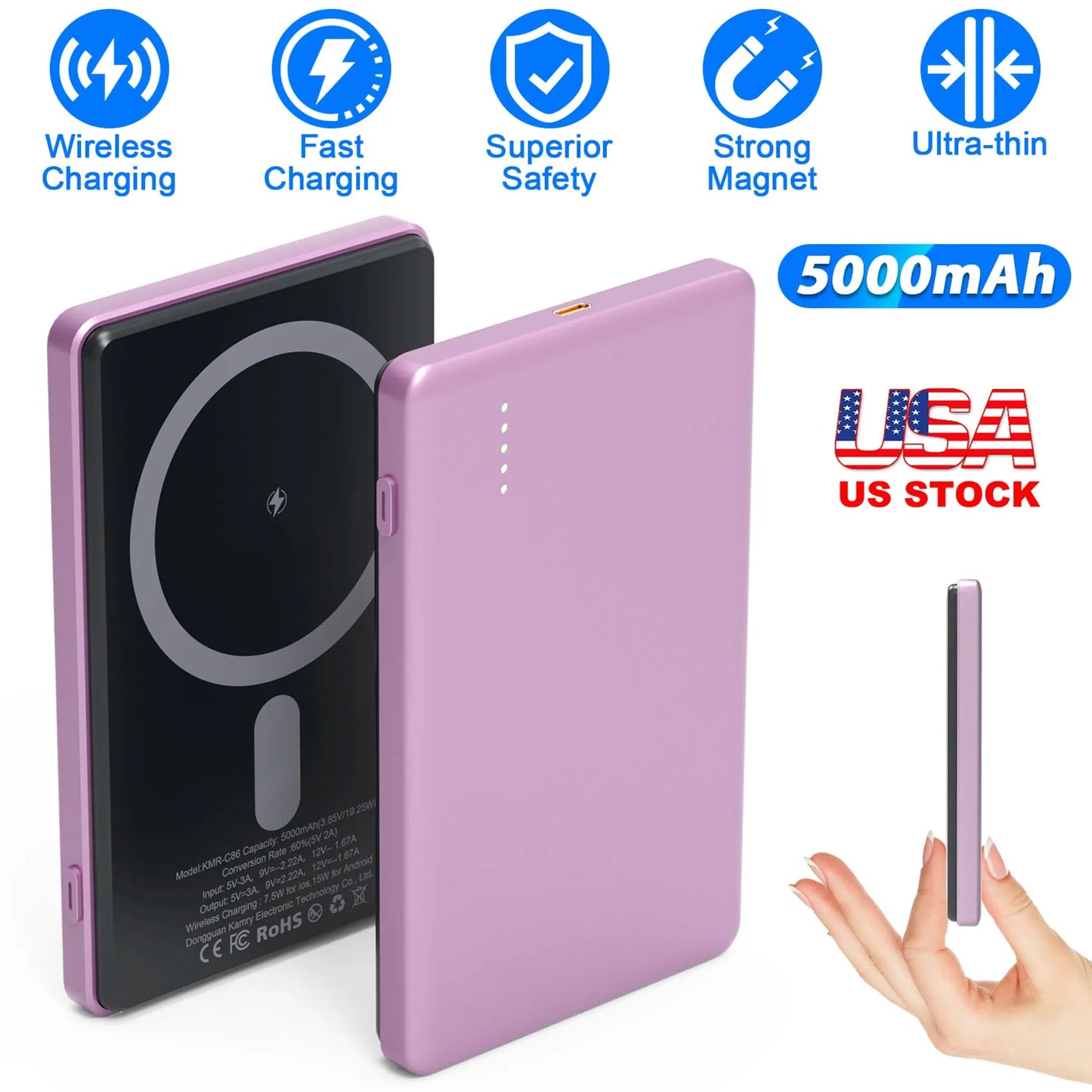 2 In 1 5000mAh 8MM Slim MagSafe Wireless Power Bank