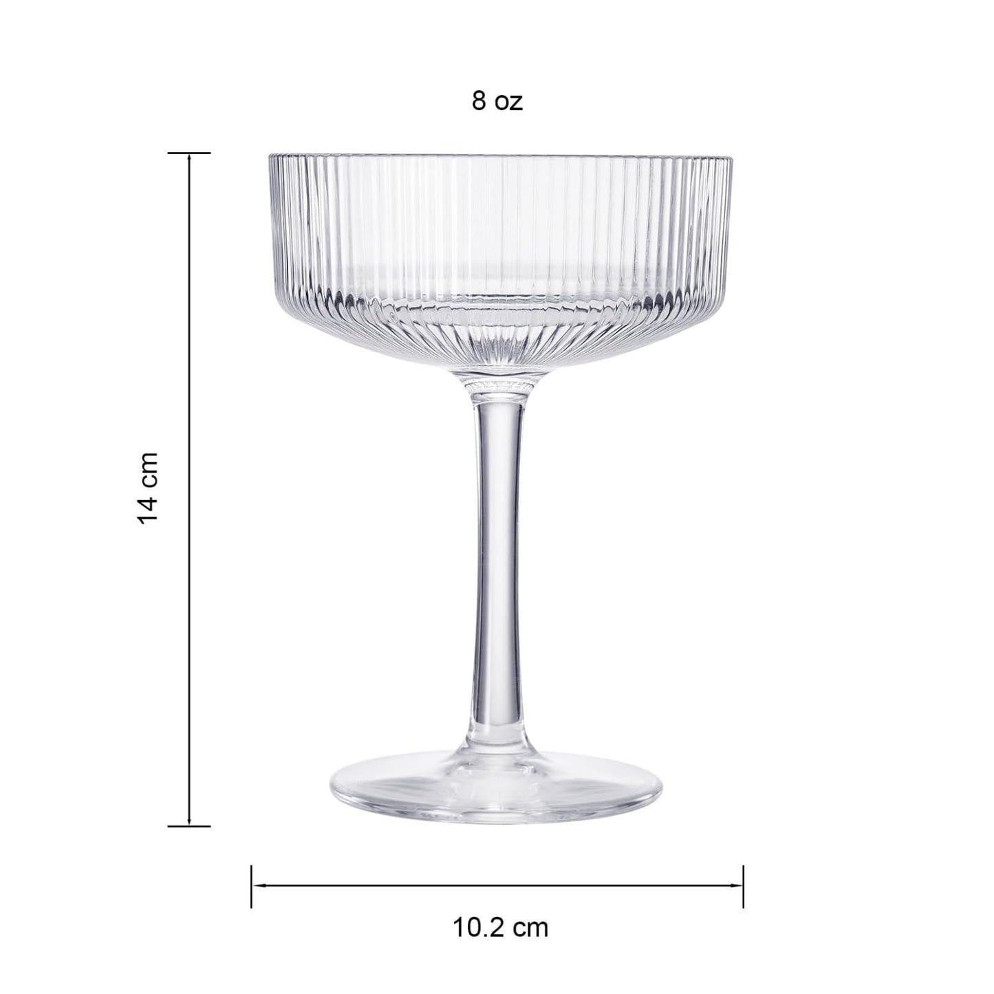 Khen Pink Peach Acrylic Ribbed Coupe Martini Champagne Cocktail Glasses, Set of 4, 8 oz Shatterproof Ripple Stemware European Style Reusable Drinkware Goblets, Indoor Outdoor Parties Weddings Bar Gift BST220