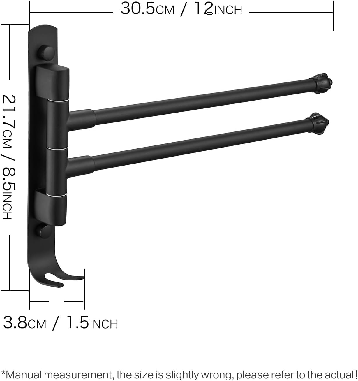 Black Rotating Towel Rack Stainless Steel Adjustable Towel Rack Bathroom Towel Rack 12 * 1.5 * 8.5 Inches Suitable for Bathroom, Bedroom, Balcony Removable Towel Bar (Black, Two Poles) BST202