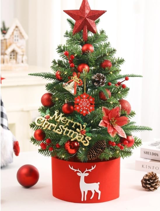 CMFYlive Simple Style Christmas Tree Skirt Base Cover, Mini Desktop Tree Collar Cute Ornaments Ring (Red) WN420