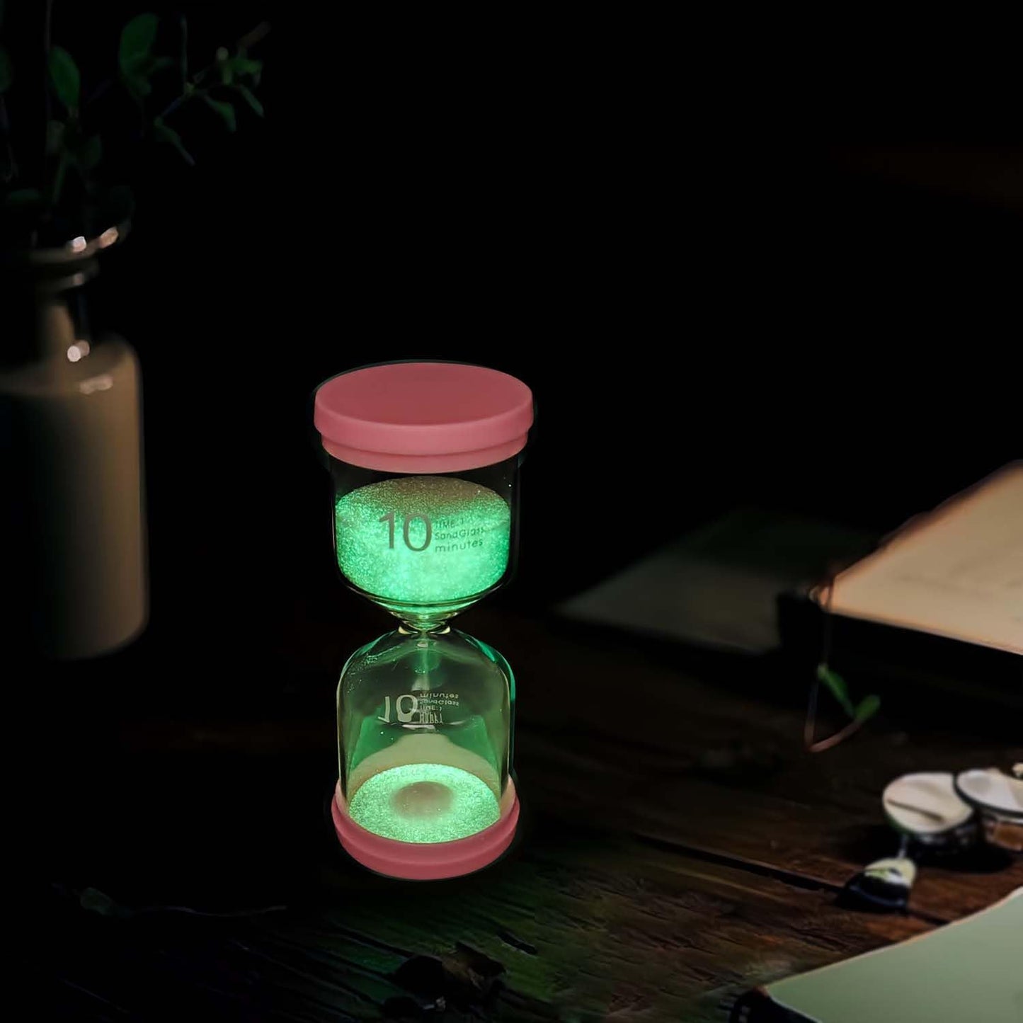 Solar Luminous Hourglass Timer Sand Clock Crafts Glass Decoration, 10 Minutes /15 Minutes /30 Minutes for Living Room Office Home Decoration (Pink-10 mins) BST220