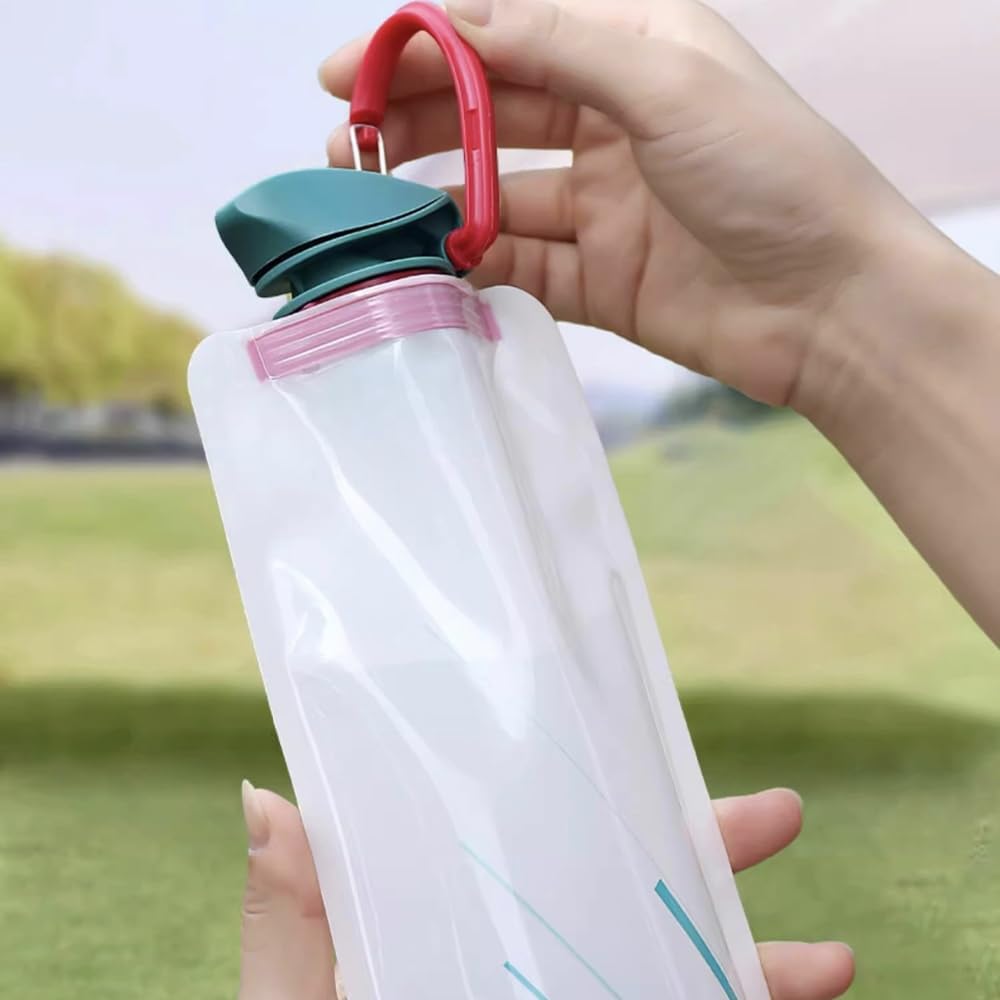 OULIGET Collapsible Water Bottles,Compact Bottle Folds Flat with Carabiner | Flat Water Bottles for Outdoor Sports Camping Traveling Biking,2 Pieces BST326L