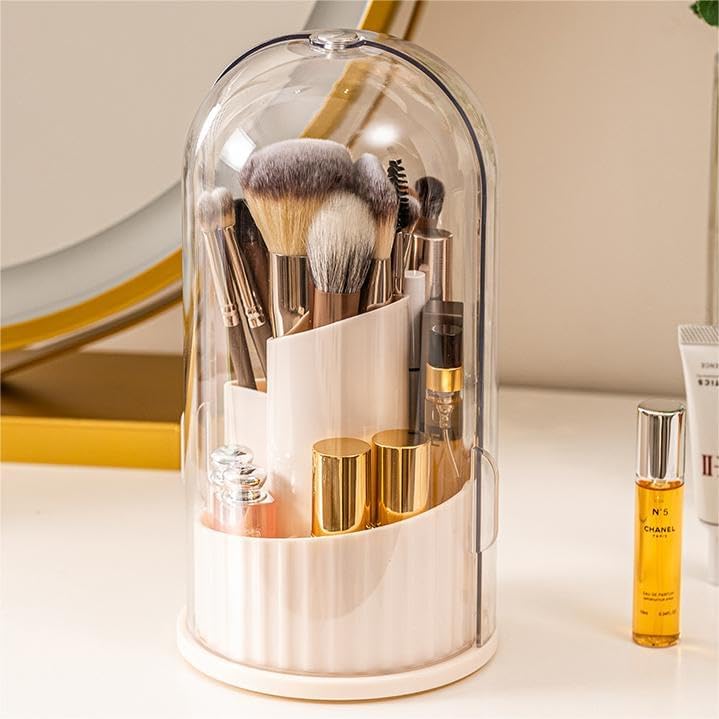 Covered Rotating Makeup Brush holder Organizer with Lid Makeup Brushes Organizer for Vanity Desktop Bathroom Countertop WN420