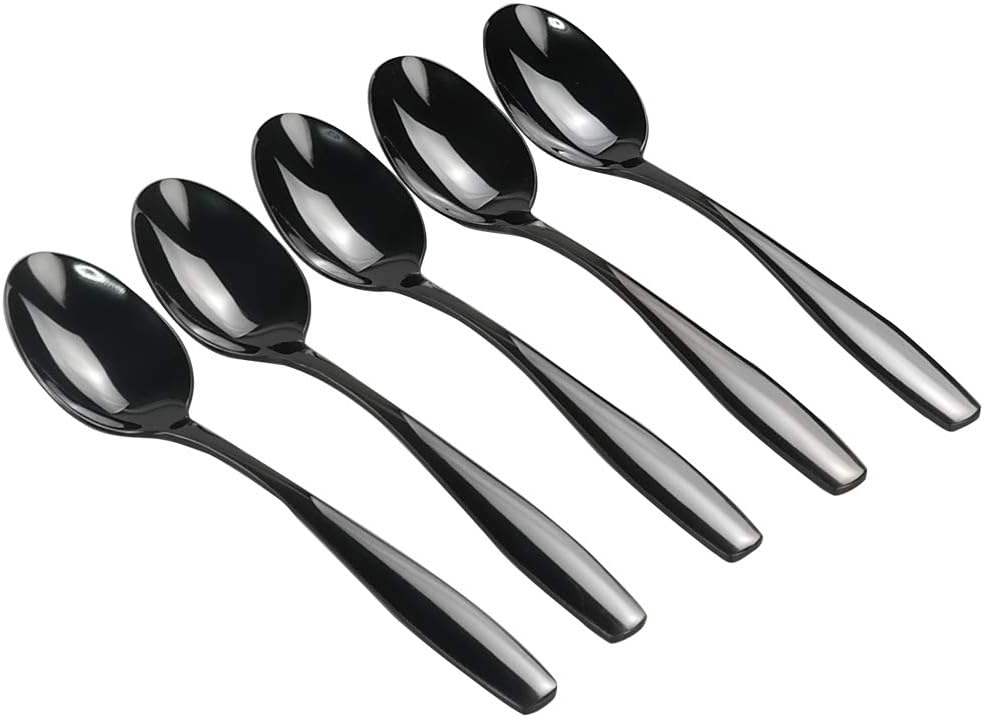 Wekioger 16 Pieces Black Dessert Spoons, Stainless Steel Small Spoons for Dessert BST220