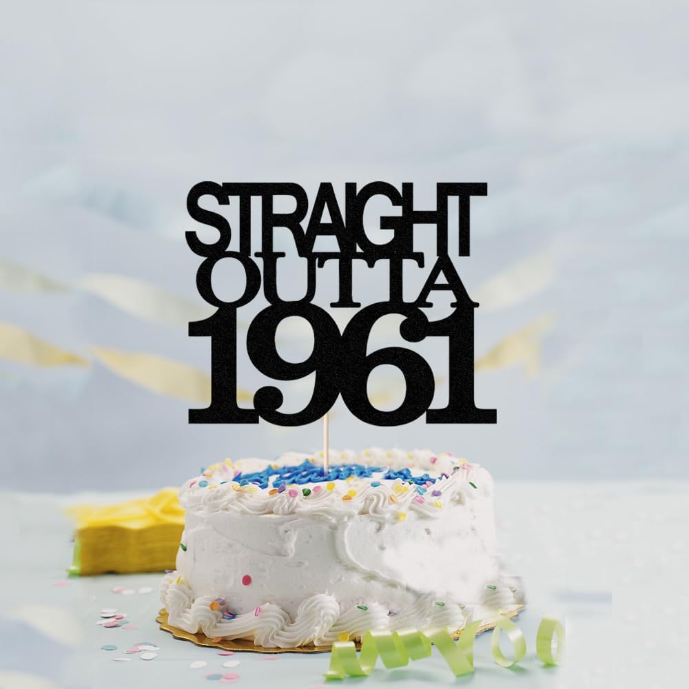Black Glitter Straight Outta 1961 Cake Topper,Hello 65,Funny 65th | Birthday Cake Topper,65 Fabulous,Cheer to 65 Years,Men and Women 65th Birthday/Wedding/Anniversary Party Decorations BST202