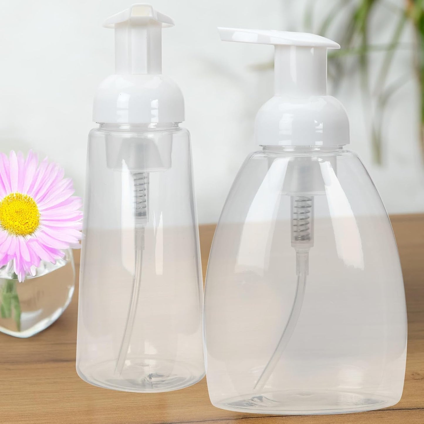 Ginger Lily Farms Foaming Soap Dispenser, Refillable Plastic Pump Bottles for Liquid Hand Soap, 12 oz. Clear Bottle with White Pump, 2-Pack WN420