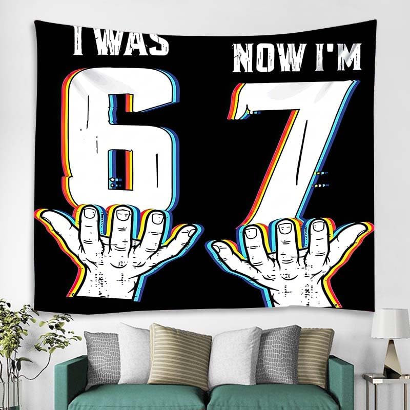 Xelstioae Funny 67 Meme Tapestry I was 6 Now Im 7 Funny Wall Hanging for Living Room Bedroom Dorm Decoration Aesthetic Home Decor 150x120cm BST202