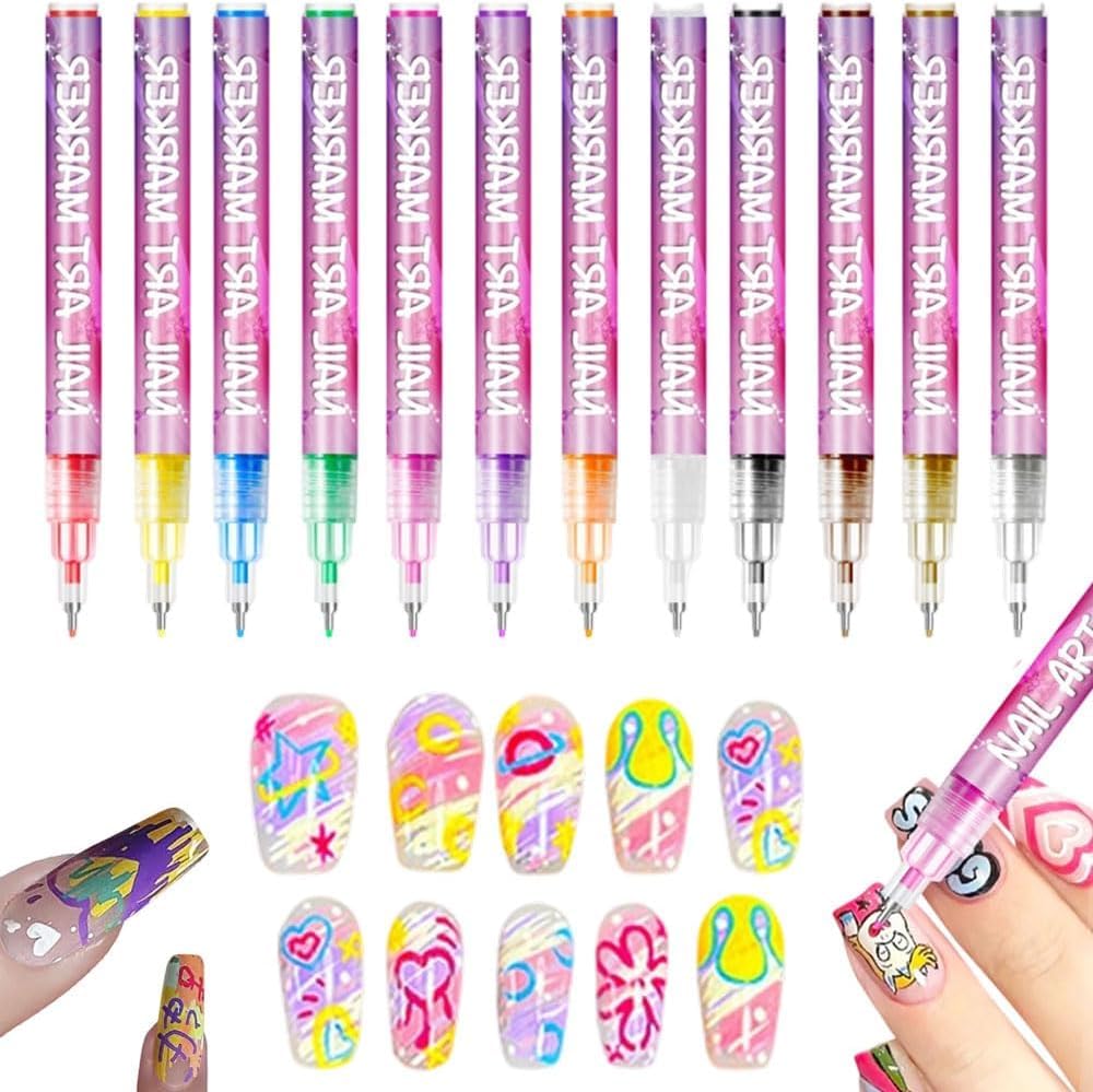 Nail Art Pens Set, 0.5mm Quick Dry Dotting Liner Markers | Upgrade Nails Art Markers Nail Pens for Girls Quick Dry Graffiti Dotting Point Liner Pens for Home Salon BST220