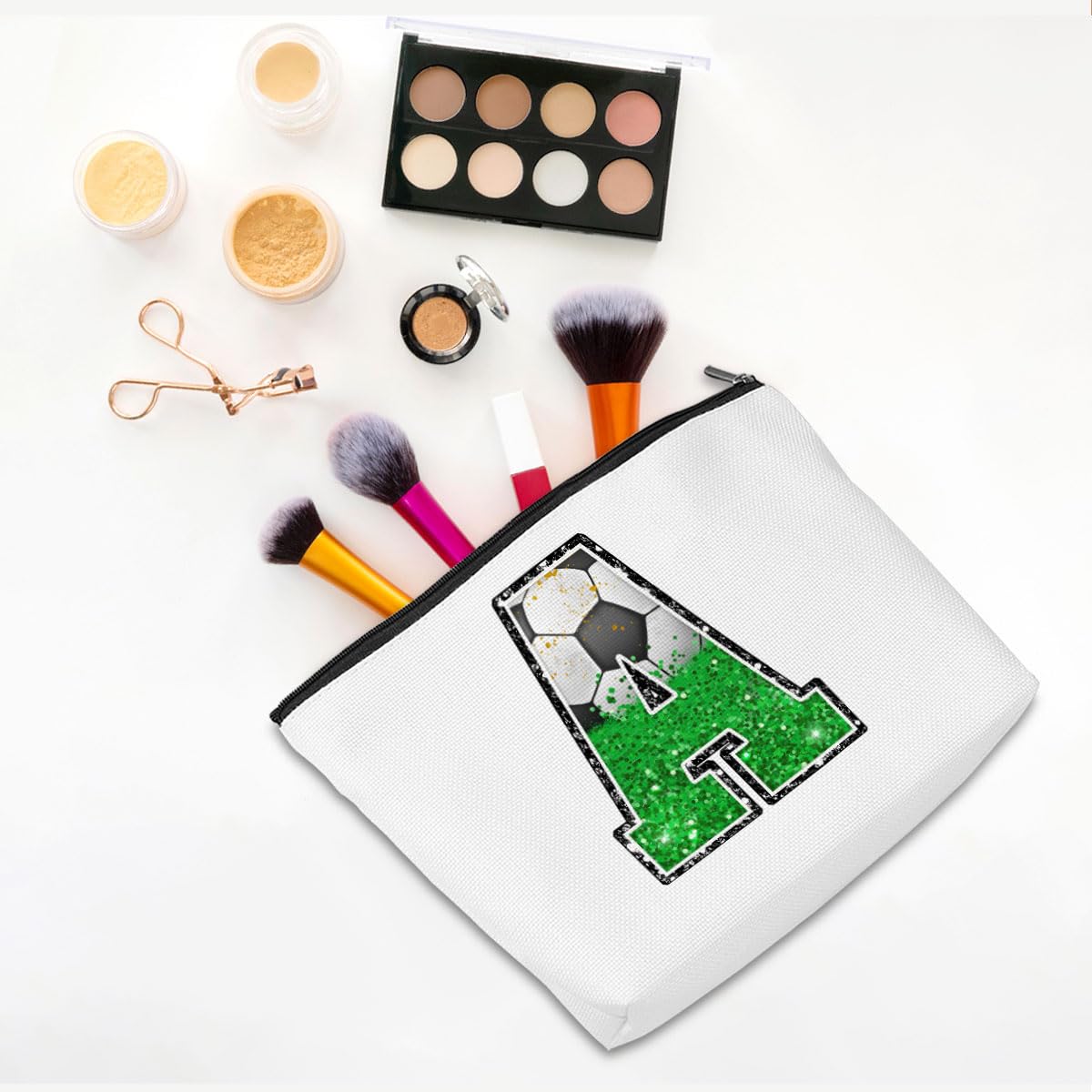 Soccer Gifts Initial Makeup Bag Soccer Girl Gifts Cosmetic Bag Letter D | Monogrammed Zipper Pouch Soccer Accessories for Girls Women Player Coaches Friend Graduation Birthday Gifts BST202