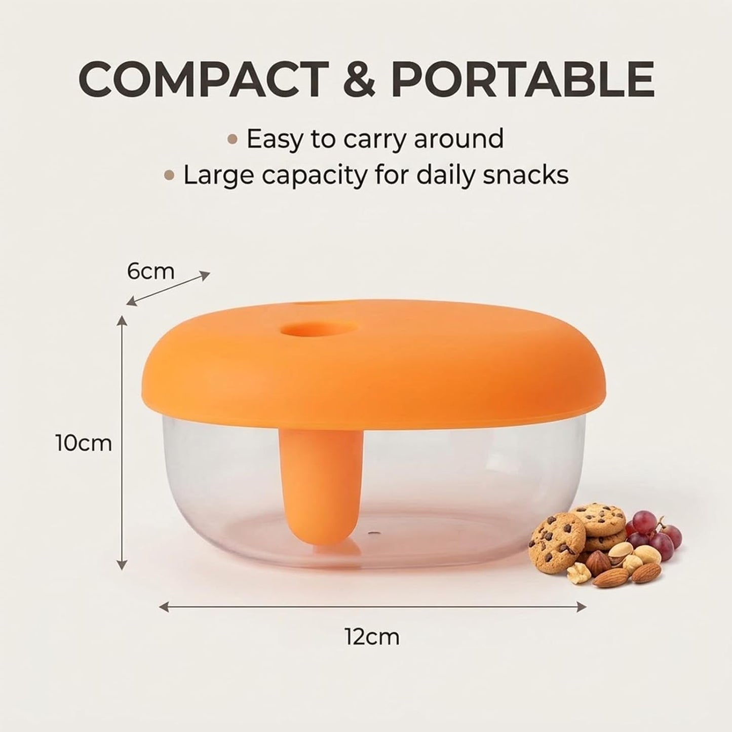 2-In-1 No-Mess Snack Container With Fingertip Cover, Reusable No-Mess Snack Box, Leak-Proof Silicone Lid, Portable Dust-Proof Container for Travel, Camping (Blue) BST326L