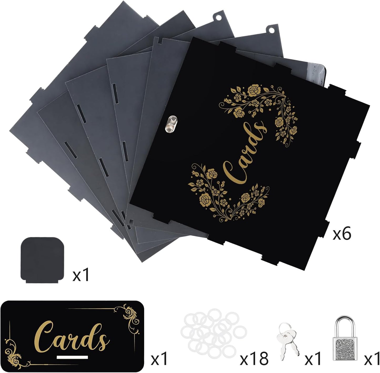 Fowecelt Acrylic Wedding Card Box with Lock Black Card Box DIY Large Rustic Card Box for Wedding Reception Bridal Shower Birthday Baby Shower Party Graduation Decorations (10x10x10 Inch) BST326H