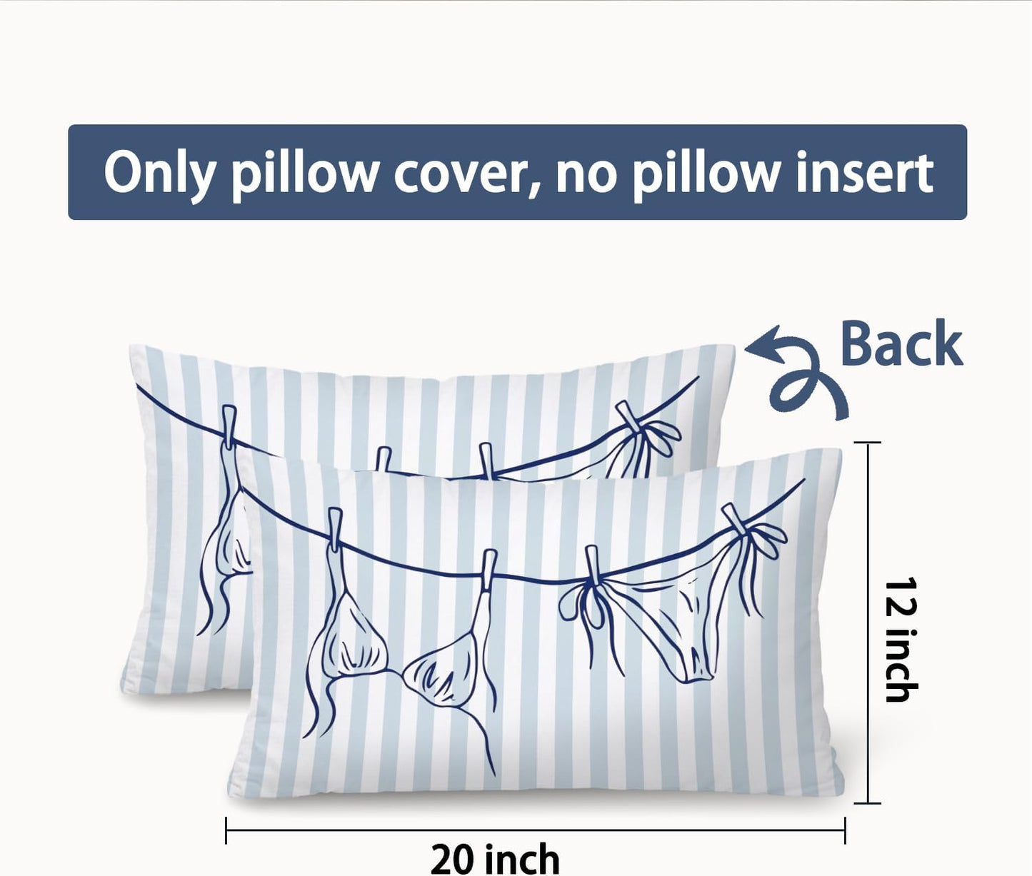 Coastal Beach Girly Room Decor 12x20 Pillow Cover, Preppy Beach Navy Blue Bikini Striped Decorative Lumbar Pillow Covers for Girls Bedroom College Dorm Sofa Couch BST326L