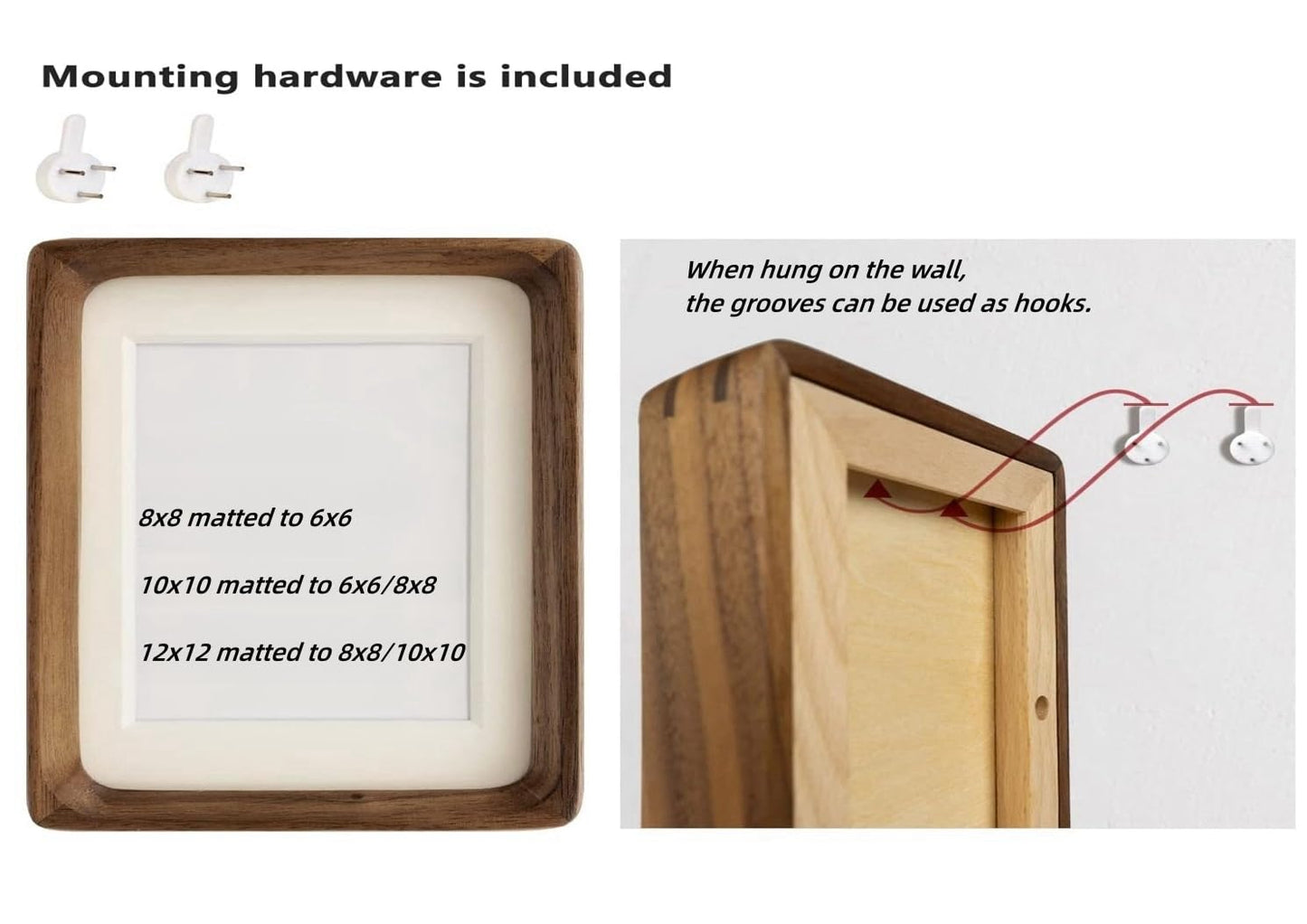 6x6 Solid Teak Wood Picture Frame Matted to 4x4 | Shatterproof Plexiglass, Mortise-Tenon Build, Horizontal & Vertical Tabletop Wall Mounting Square Display Frame BST220