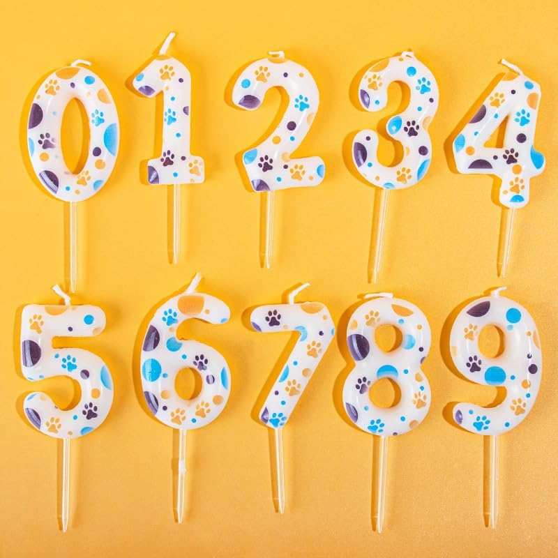 Number 9 Blue Dog Birthday Candle, Cute Dog Paw Print Cake Topper Candle, Bithday Party Supplies, Cake Decoration for Kid, Pets Celebrations Decor BST326L