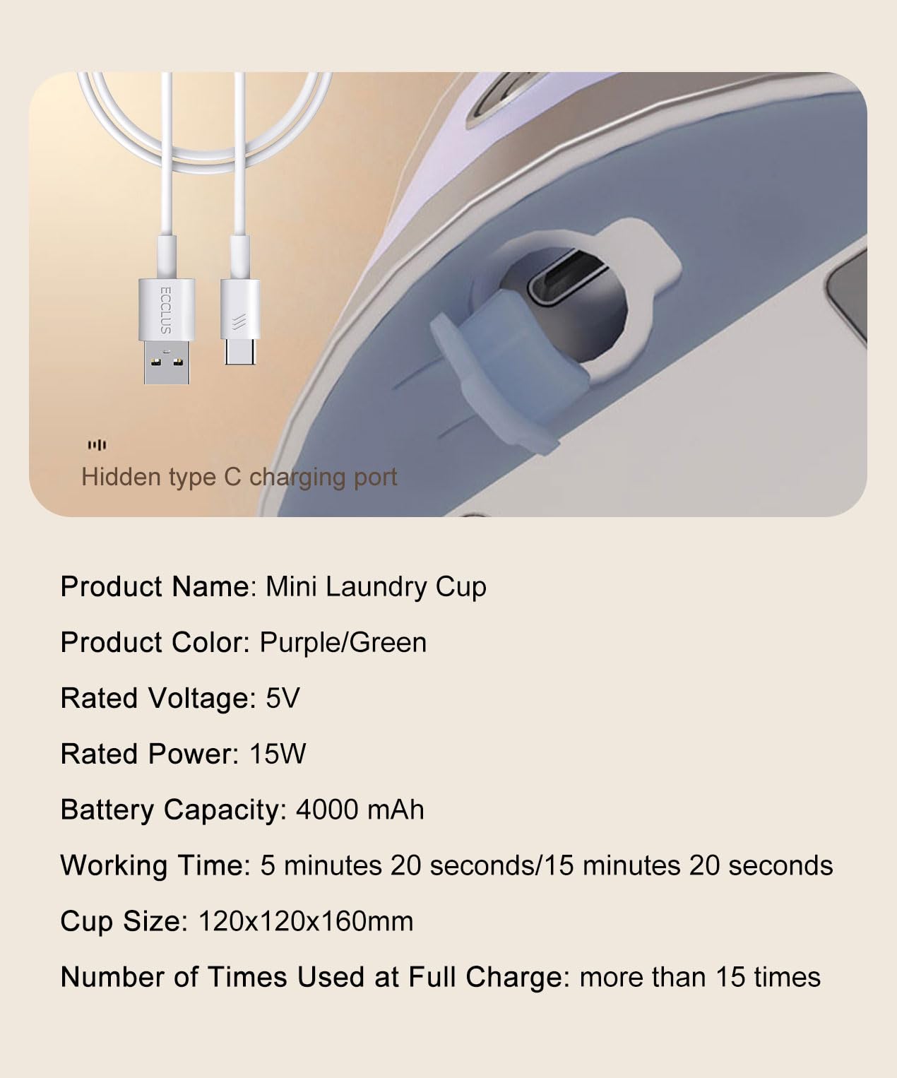 Wireless Mini Washing Machine for Dormitory, Portable Small Washer, No Need to Plug in, No Need to Drain, 1L Capacity Compact Mini Washing Cup,Green BST220