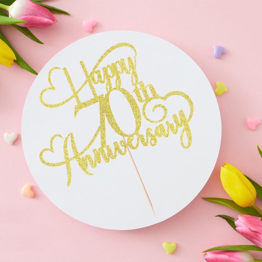 Happy Anniversary Cake Topper gold Glitter 1/15/16/18/25/30/40/50/60/70/80/90 Party Decoration Cake Topper Supplies Wedding Anniversary Cake decoration (70) BST202