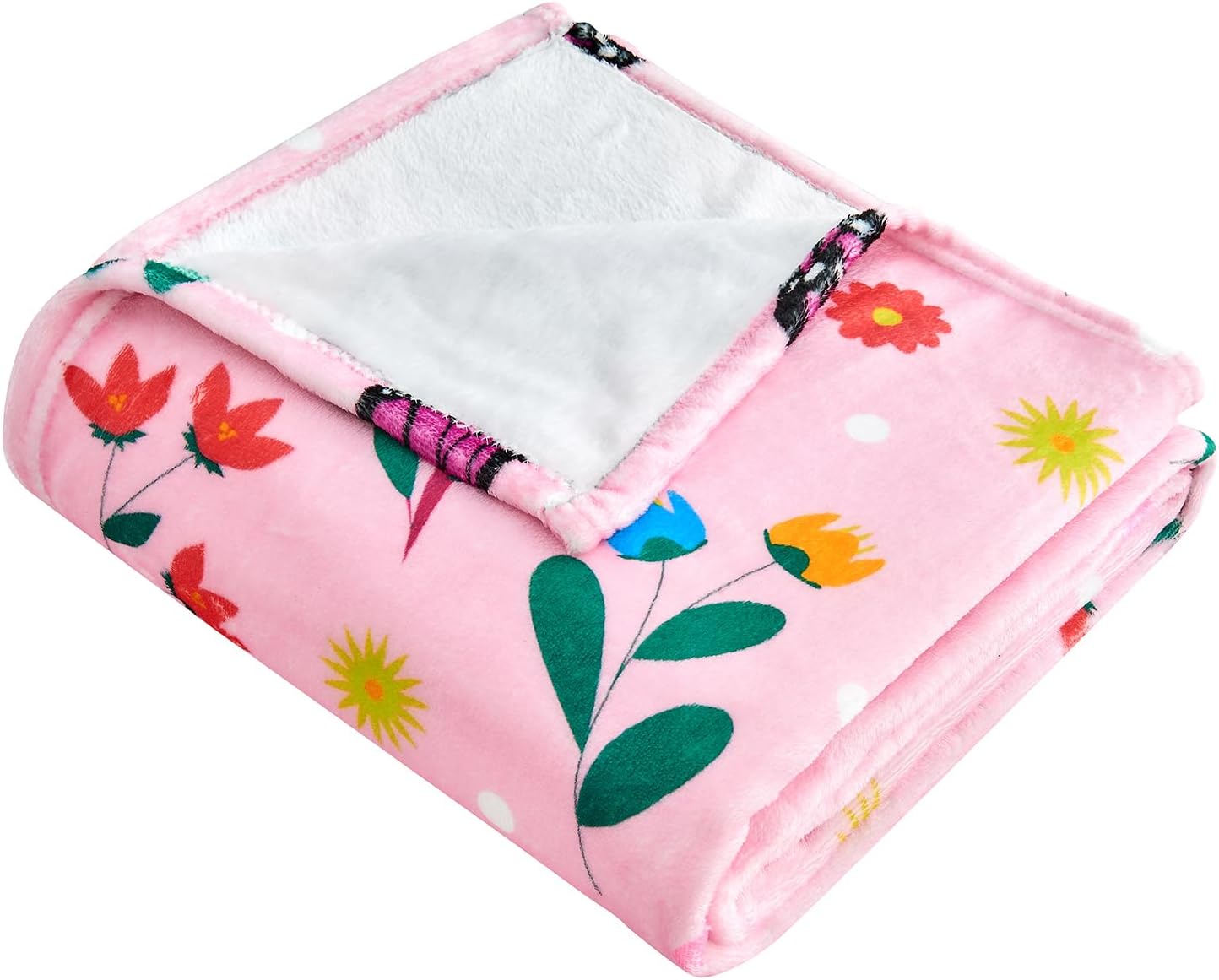 Butterfly Kids Throw Blanket for Girls Teens Toddler Pink Soft Fuzzy Flannel Bed Blanket Colorful Flowers Birthday Gifts for Women Girls Kids Teens Adults, 60”x80” BST326H