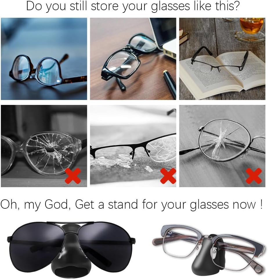 Eyeglasses Holder – 8pcs Self-Adhesive Wall-Mounted Glasses Stand, Nose-Shaped Sunglasses Organizer for Home, Bathroom, Bedroom – Space-Saving, No Drilling Needed BST326L