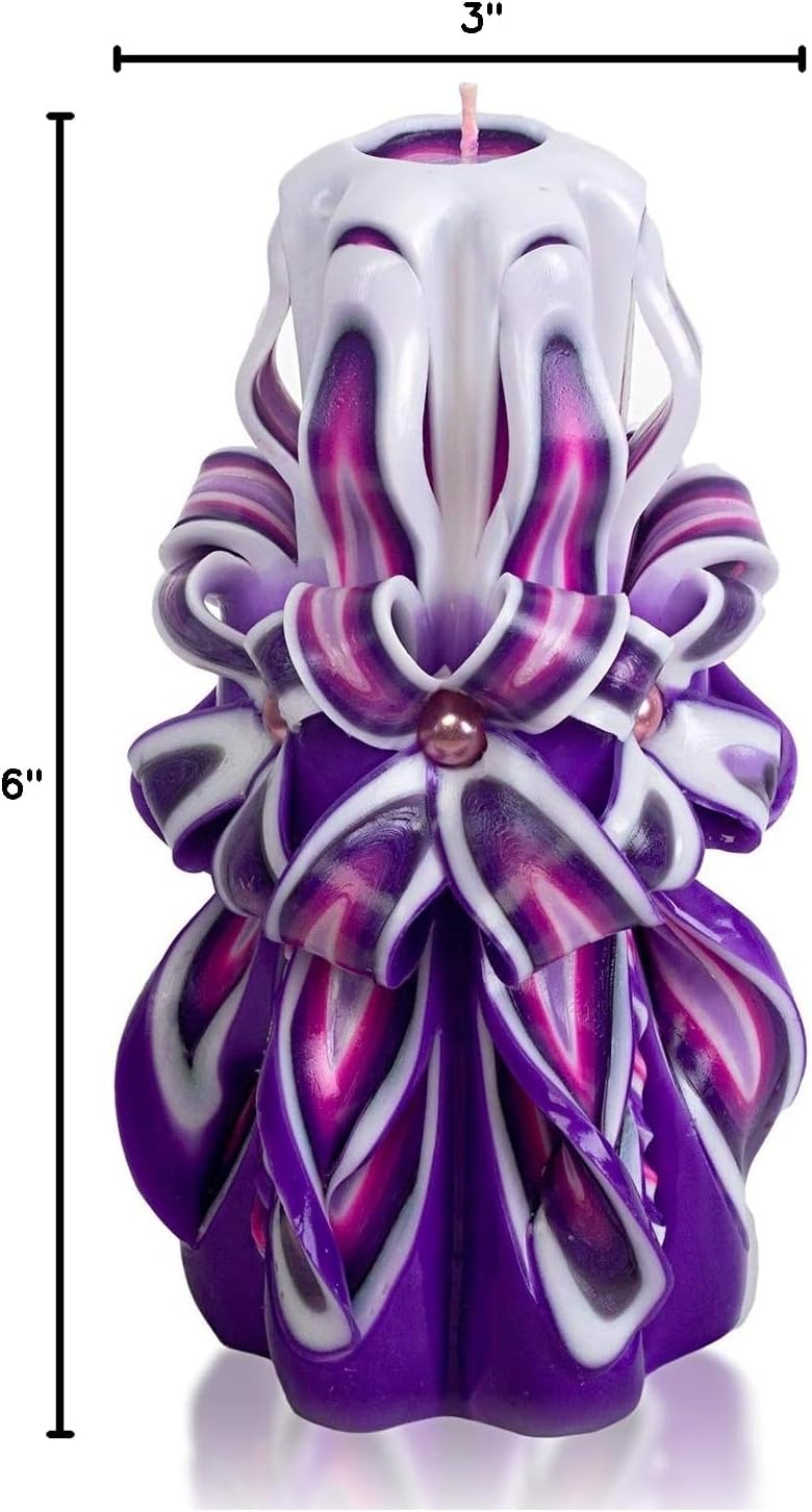 Completely Handcrafted Carved Candles by Size 6 inch - Made by 16th Century Techtology - Purple & Pink & White Hand Decorative Gift