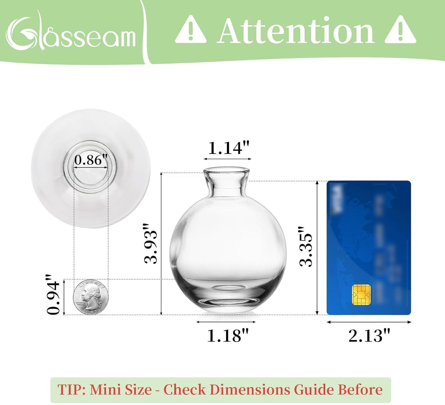 Glasseam Clear Glass Bud Vase, 3Pcs/Set Modern Decorative Small Mini Flowers Vases Short Minimalist Aesthetic Home Decor Vintage Cute Handmade Tiny Wedding Table Centerpieces for Single Flower Rose BST326H