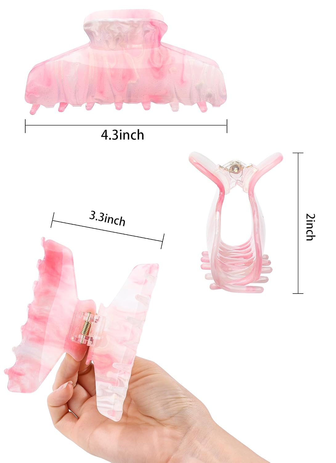 2 Pack Large Acrylic Hair Claw Clips for Women - 4.3 Inch Strong Hold Nonslip Hair Clips Big Claw Barrettes for Thick Thin Hair, Cute Durable Jaw Clips for Women Girls WN420